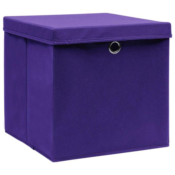 Vidaxl Scatole Portaoggetti Con Coperchio 10 Pz. Tessuto Viola 32X32X32 Cm-image