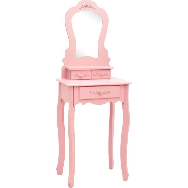 Set Tavolino Da Toilette Con Sgabello Rosa 50X59X136 Cm Legno Di Paulownia-image