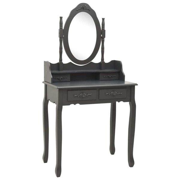 Syfax™ Tavolo Da Trucco E Sgabello Grigio 75X69X140 Cm Legno Paulownia-image