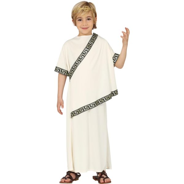 Tunica Romana Per Piccoli Eroi Carnevaleschi Vestito Storico Costume Antico Tunica Carnevale Tempio Greco Celebrazione Stile Antico Bambini, Taglia: 110/116 Colore: Beige-image