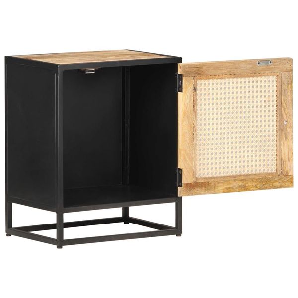 Syfax™ Comodino 40X30X50 Cm Legno Di Mango Grezzo E Canna Naturale-image