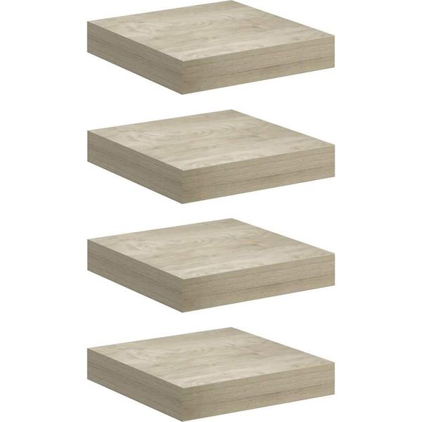 Vidaxl Mensole Galleggianti A Parete 4 Pz. Mdf Color Rovere 23X23,5X3,8Cm-image