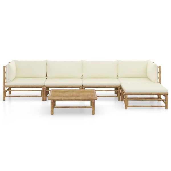 Syfax™ Set Divani Da Giardino 6 Pz Con Cuscini Bianco Crema In Bambù-image