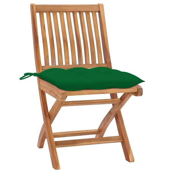 Vidaxl Sedie Da Giardino 2 Pezzi Con Cuscini Verdi In Legno Massiccio Teak-image