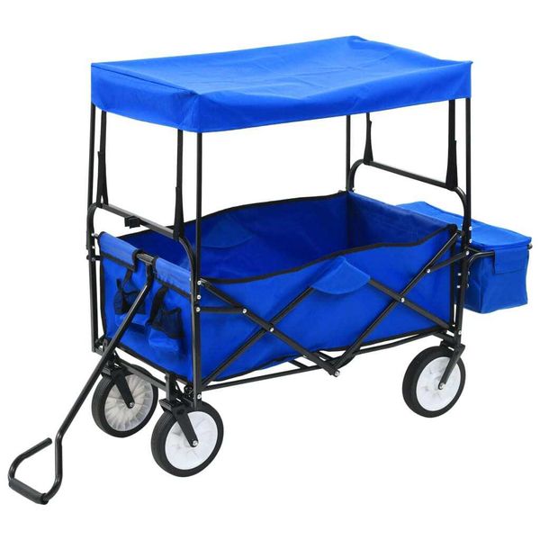 Vidaxl Carrello Manuale Pieghevole Con Tettuccio Parasole In Acciaio Blu-image