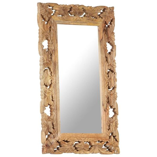 Vidaxl Specchio Intagliato A Mano Marrone 80X50 Cm In Legno Massiccio Di Mango-image