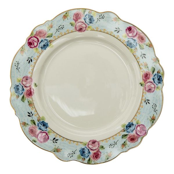 Piatto Da Portata Clayre & Eef Ø 28 Cm Fiori In Ceramica Bianca E Blu-image