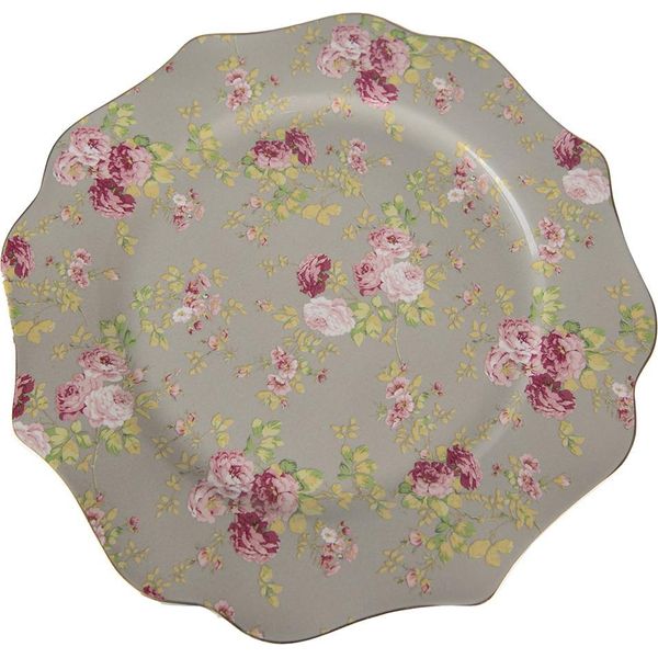 Piatto Da Portata Clayre & Eef Ø 28 Cm In Ceramica Verde Con Fiori-image
