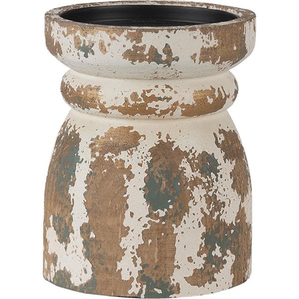 Portacandele Clayre & Eef Ø 12X15 Cm Legno Bianco Marrone-image