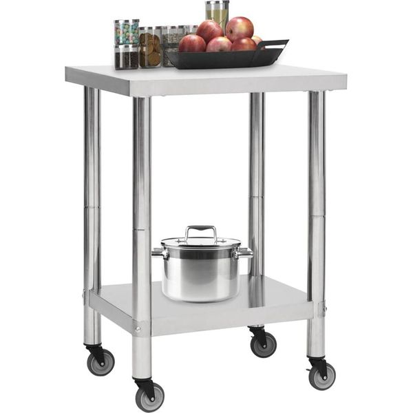 Vidaxl Piano Di Lavoro Per Cucina Con Rotelle 60X45X85 Cm In Acciaio Inox-image