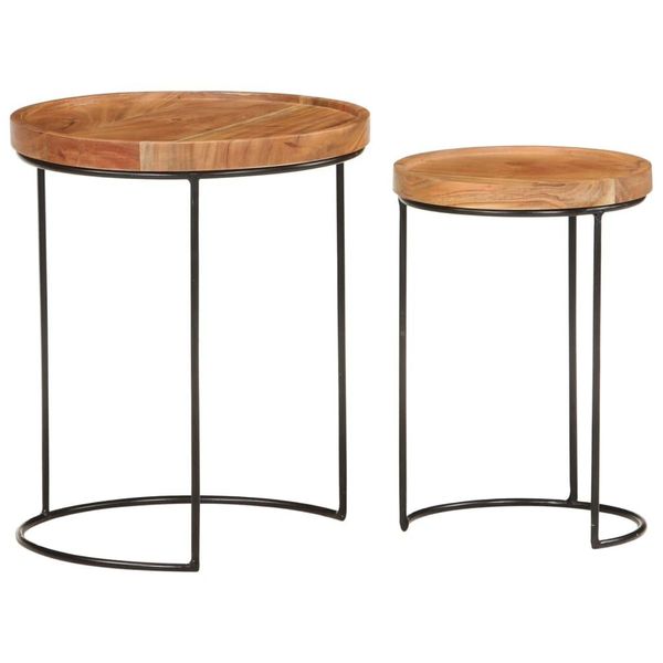 Syfax™ Set Tavolini Da Salotto 2 Pz Legno Massello Di Acacia E Acciaio-image