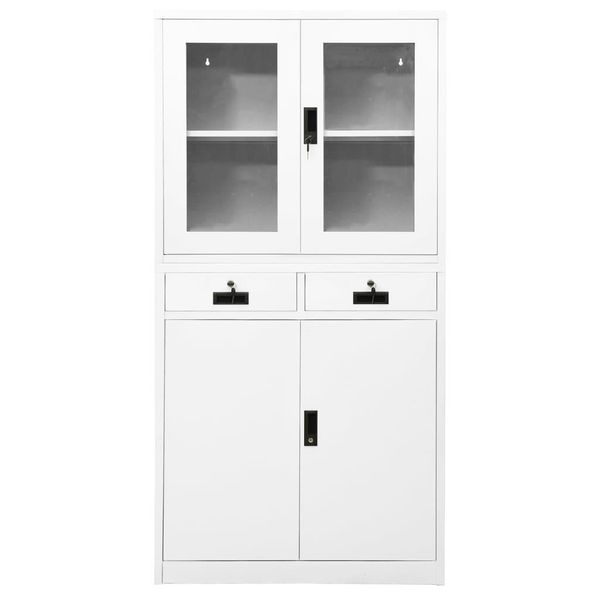 Vidaxl Armadio Per Ufficio Bianco 90X40X180 Cm In Acciaio E Vetro Temperato-image