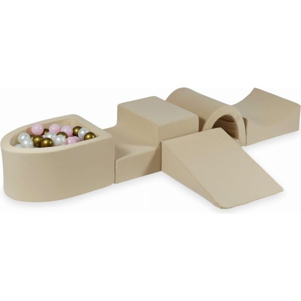 Parco Giochi In Schiuma Con Ponte E Piscina Micro Beige + 100 Palline: Madreperla, Rosa Chiaro, Oro Antico-image