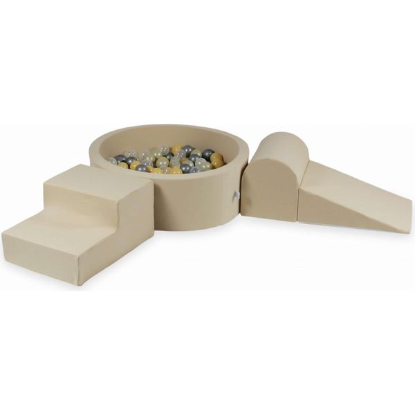 Parco Giochi In Schiuma Con Vasca Rotonda 90X30 Beige + 200 Palline: Trasparenti, Opalescenti, Oro Chiaro, Argento, Beige-image