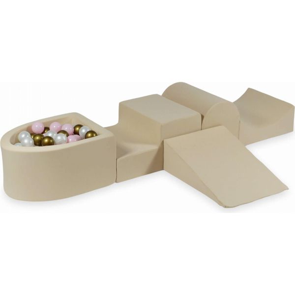 Parco Giochi In Schiuma Con Collina E Piscina, Beige Micro + 100 Palline: Madreperla, Rosa Chiaro, Oro Antico-image
