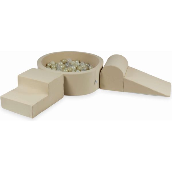 Parco Giochi In Schiuma Con Vasca Rotonda 90X30 Beige + 200 Palline: Trasparente, Oro Chiaro, Opalescente-image