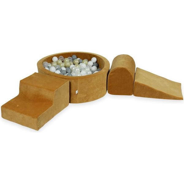 Parco Giochi In Schiuma Con Vasca Rotonda 90X30 Velvet Soft Caramel + 200 Palline: Trasparente, Bianco, Madreperla, Grigio, Oro Chiaro-image