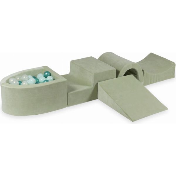 Parco Giochi In Schiuma Con Ponte E Piscina Micro Velvet Soft Light Mint + 100 Palline: Menta Chiara, Iridescente, Turchese Metallizzato-image