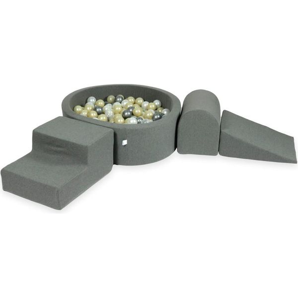 Parco Giochi In Schiuma Con Vasca Rotonda 90X30 Grigio + 200 Palline: Oro Chiaro, Madreperla, Argento, Trasparente-image