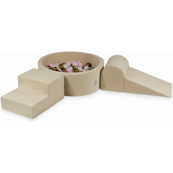Parco Giochi In Schiuma Con Piscina Rotonda 90X30 Beige + 200 Palline: Madreperla, Rosa Chiaro, Oro Antico-image