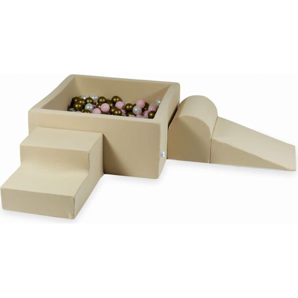 Parco Giochi In Schiuma Con Vasca Quadrata 90X90X40 Beige + 400 Palline: Madreperla, Rosa Chiaro, Oro Vecchio-image