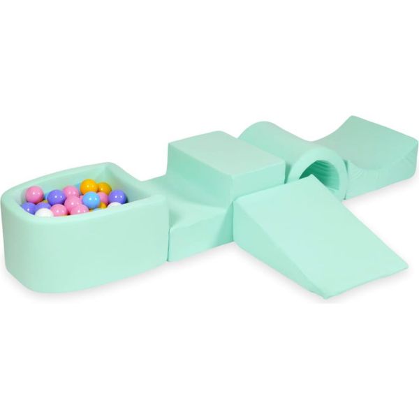 Parco Giochi In Schiuma Con Ponte E Piscina Micro Mint + 100 Palline: Azzurro, Giallo, Erica, Rosa Cipria, Bianco-image
