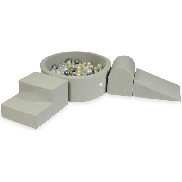 Parco Giochi In Schiuma Con Vasca Rotonda 90X30 Grigio Chiaro + 200 Palline: Oro Chiaro, Madreperla, Argento, Trasparente-image