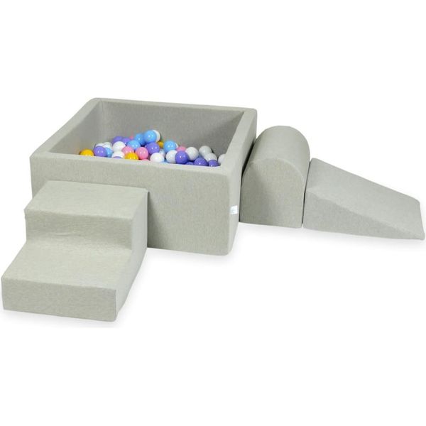 Parco Giochi In Schiuma Con Vasca Quadrata 90X90X40 Grigio Chiaro + 400 Palline: Azzurro, Giallo, Screziato, Rosa Cipria, Bianco-image