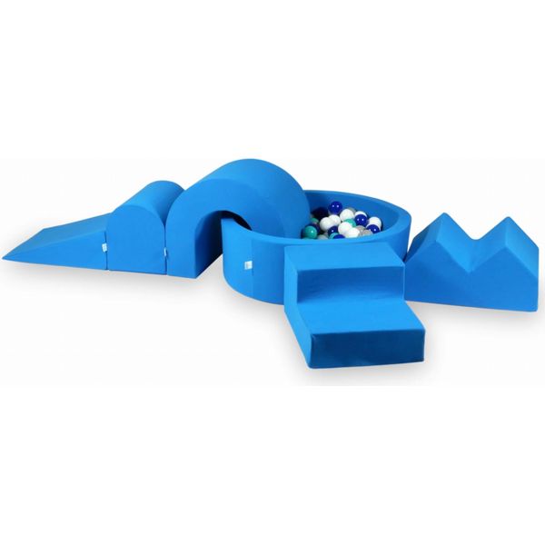 Parco Giochi In Schiuma Con Vasca Rotonda 90X30 Blu + 5 Elementi + 200 Palline: Bianco, Grigio, Turchese, Blu-image