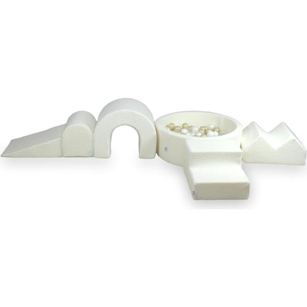 Parco Giochi In Schiuma Con Vasca Rotonda 90X30 Boucle Bianco + 5 Elementi + 200 Palline: Trasparente, Bianco, Madreperla, Oro Chiaro-image