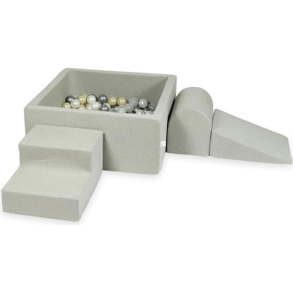 Parco Giochi In Schiuma Con Vasca Quadrata 90X90X40 Grigio Chiaro + 400 Palline: Oro Chiaro, Madreperla, Argento, Trasparente-image