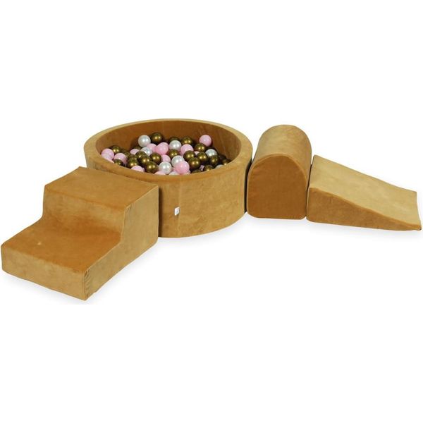 Parco Giochi In Schiuma Con Piscina Rotonda 90X30 Velvet Soft Caramel + 200 Palline: Oro Antico, Rosa Chiaro, Madreperla-image