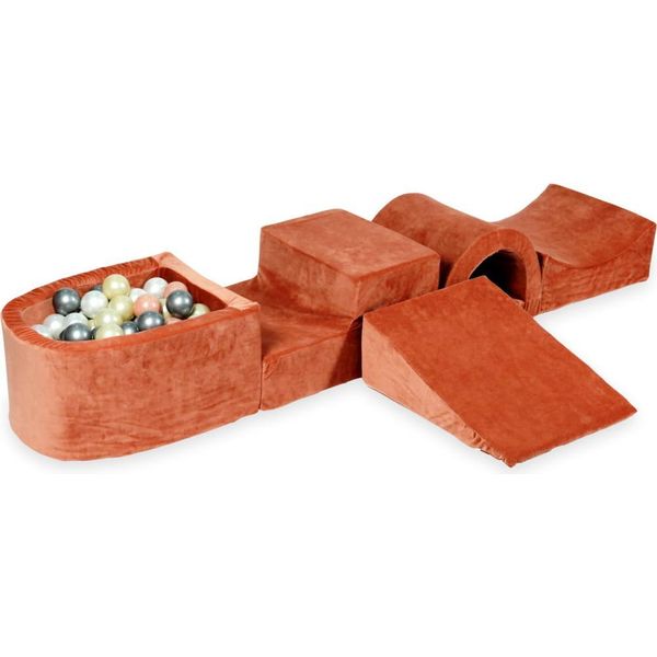Parco Giochi In Schiuma Con Ponte E Piscina Micro Velvet Soft Canyon Clay + 100 Palline: Oro Chiaro, Oro Rosa, Argento, Madreperla-image