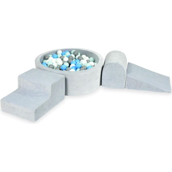 Parco Giochi In Schiuma Con Piscina Rotonda 90X30 Velvet Soft Grigio Chiaro + 200 Palline: Grigio, Bianco, Azzurro, Menta Chiaro-image