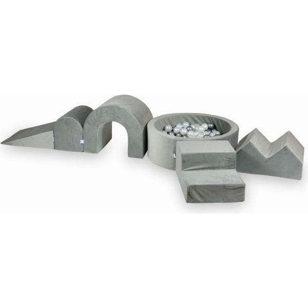 Parco Giochi In Schiuma Con Piscina Rotonda 90X30 Grigio Velluto + 5 Elementi + 200 Palline: Perla, Argento-image