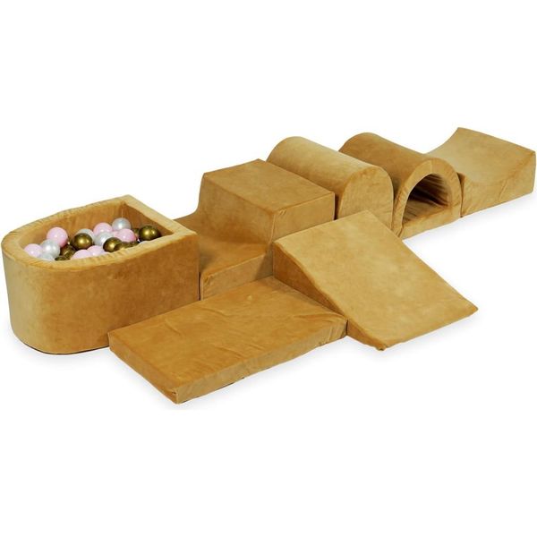 Il Più Grande Parco Giochi In Schiuma Con Pool Micro Velvet Soft Caramel + 100 Palline: Oro Antico, Rosa Chiaro, Madreperla-image