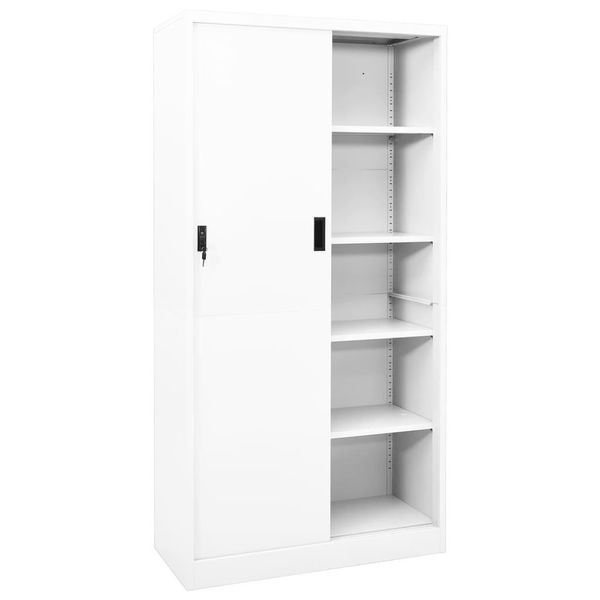 Vidaxl Armadio Per Ufficio Con Porta Scorrevole Bianco 90X40X180 Cm Acciaio-image
