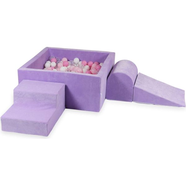 Parco Giochi In Schiuma Con Piscina Quadrata 90X90X40 Velvet Soft Purple + 400 Palline: Trasparente, Bianco, Rosa Chiaro, Rosa Cipria-image