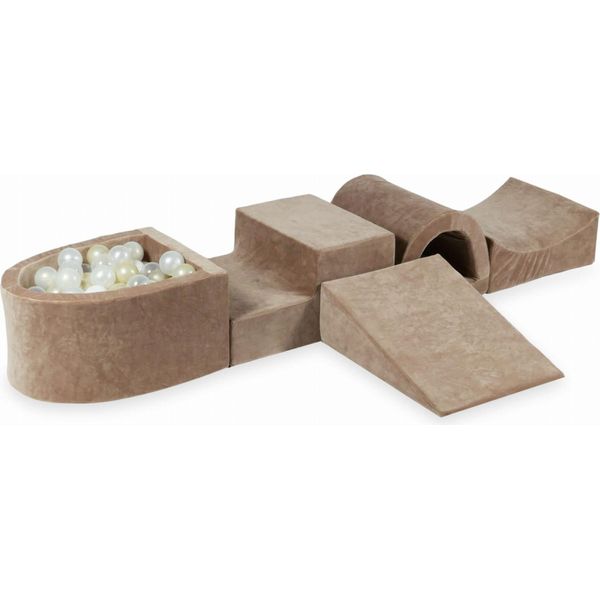 Parco Giochi In Schiuma Con Ponte E Piscina Micro Velvet Soft Dark Beige + 100 Palline: Trasparente, Bianco, Madreperla, Oro Chiaro, Opalescente-image