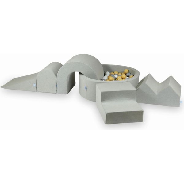 Parco Giochi In Schiuma Con Vasca Rotonda 90X30 Grigio Chiaro + 5 Elementi + 200 Palline: Bianco, Grigio, Beige-image