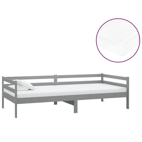 Vidaxl Letto Da Giorno Con Materasso 90X200 Cm Grigio In Legno Di Pino Massiccio-image