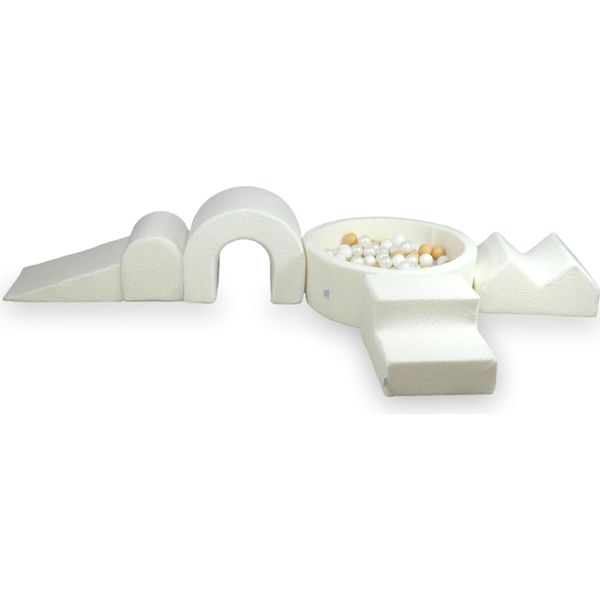 Parco Giochi In Schiuma Con Vasca Rotonda 90X30 Boucle Bianco + 5 Elementi + 200 Palline: Bianco, Madreperla, Beige-image