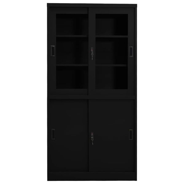 Vidaxl Armadio Per Ufficio Con Porta Scorrevole Nero 90X40X180 Cm Acciaio-image
