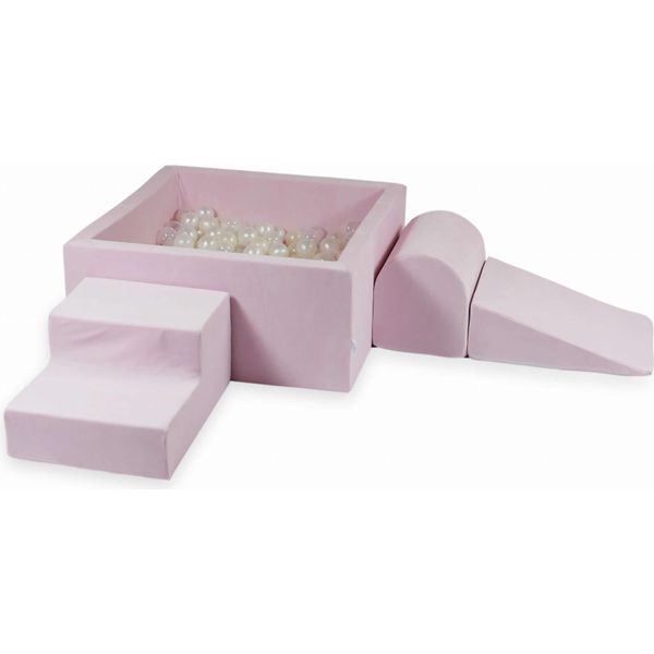 Parco Giochi In Schiuma Con Vasca Quadrata 90X90X40 Velvet Soft Light Pink + 400 Palline: Trasparenti, Color Madreperla, Opalescenti-image