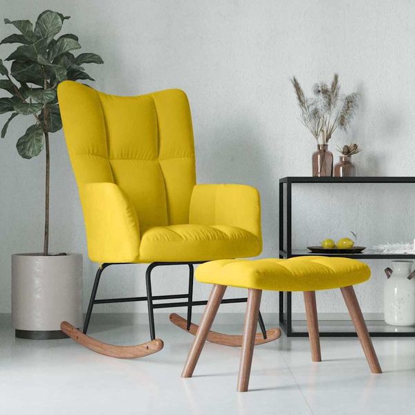 Vidaxl Sedia A Dondolo Con Sgabello In Velluto Giallo Senape-image