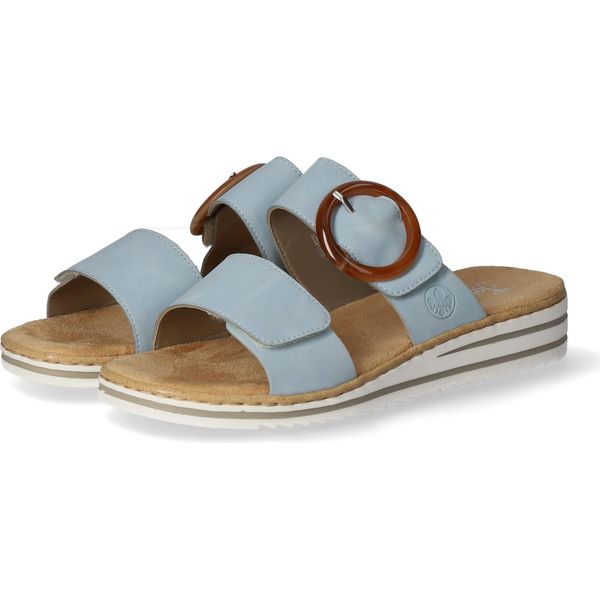 Rieker Donna Mulo Fibbia Tacco A Zeppa Chiusura A Velcro V0692, Dimensione:41 Eu, Colore:Blu-image