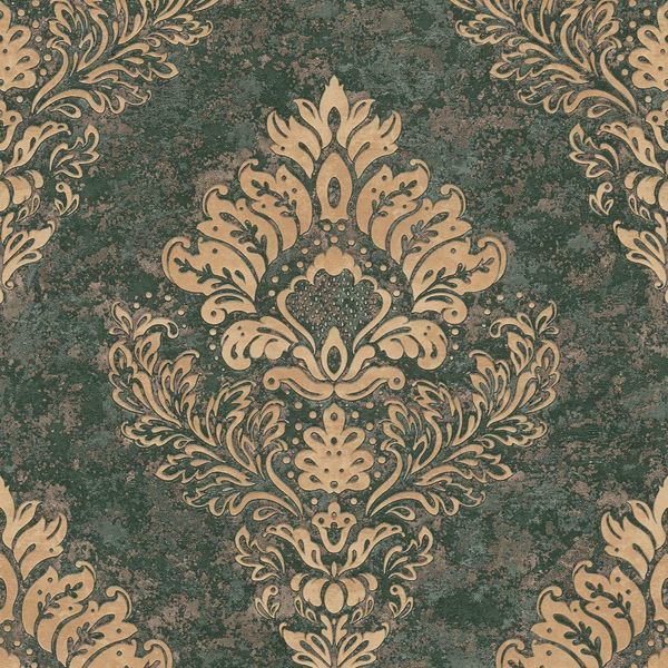 Carta Da Parati In Lana Profhome 379011-GU Leggermente Goffrata Verde Opaco Oro 5,33 M2-image