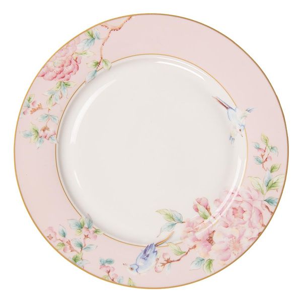 Piatto Da Portata Clayre & Eef Ø 27 Cm Fiori Di Porcellana Bianca E Rosa-image