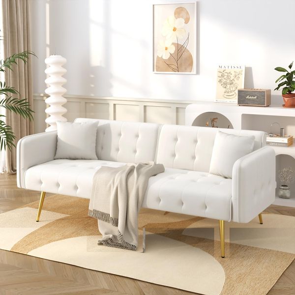 Divano Letto Multifunzionale Sweiko A Due Posti Con Funzione Letto, Schienale Regolabile + Braccioli Multiposizione. Moderno Divano Letto Pieghevole Per Il Soggiorno - Rivestimento In Velluto. Ampia Zona Notte-image