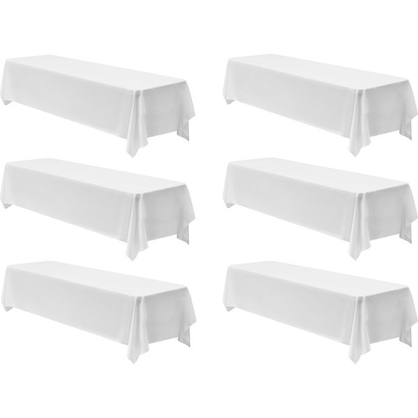 Succebuy 6 X Tovaglia 2286X3353 Mm, Protezione Da Tavolo Riutilizzabile, Tovaglia In Poliestere Lavabile In Lavatrice Per Feste, Matrimoni, Banchetti E Altri Eventi, Bianco-image